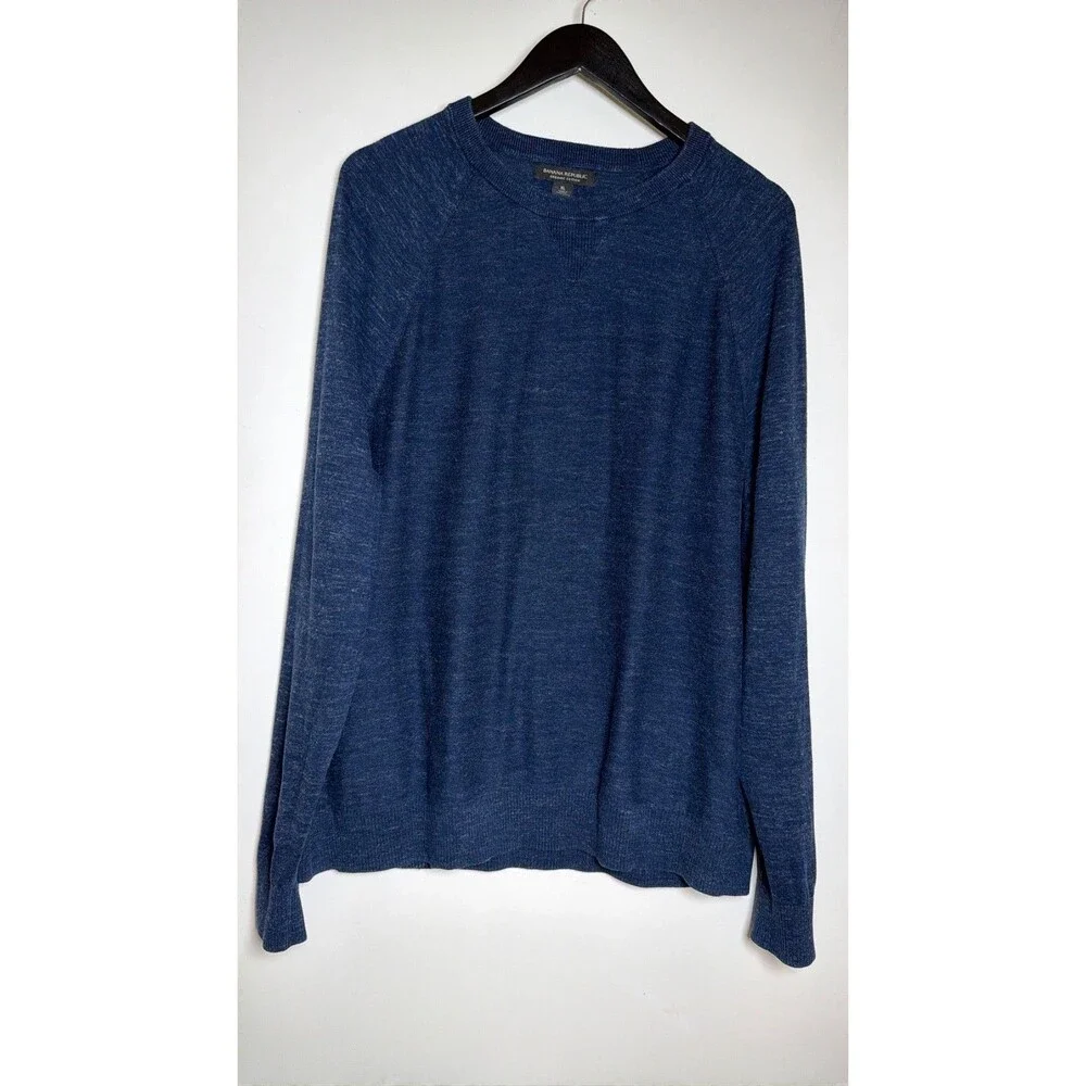Banana Republic Men’s XL Organic Cotton Sweater Navy Blue Raglan Crewneck